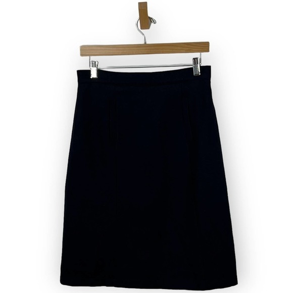 ModCloth Wool A Line Skirt Navy Dark Blue Career Workwear Zip Back Women Medium - Picture 3 of 8